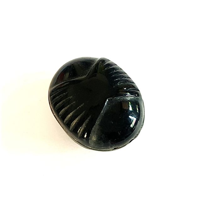 Lucite Bead Black Oval Grooved 34x30mm