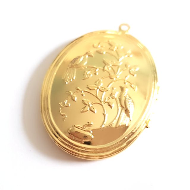 Locket Hinged Oval Bird of Paradise Gold Plated 40x30mm