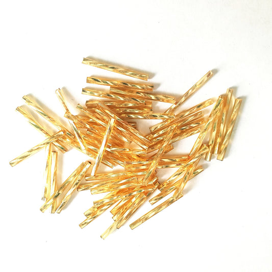 Bugle Bead Czech Glass Gold Silver Lined Twisted 25mm