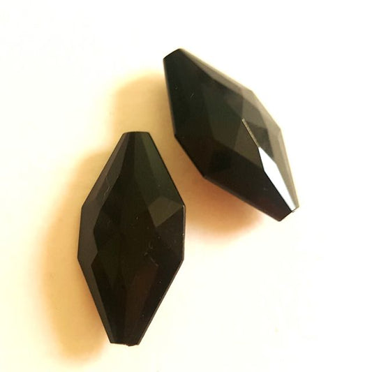 Lucite Bead Black Facetted Diamond 38x20mm