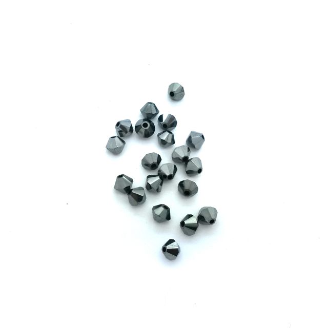 Machine Cut Czech Preciosa Crystal Bicone Hematite Metallic 4mm | Pack of 25
