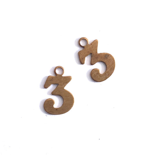 Number 3 Brass Charm 12mm
