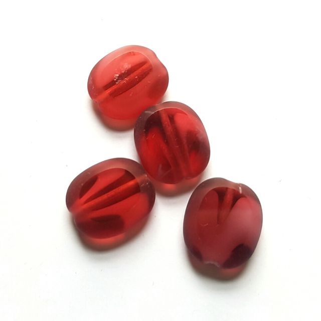 Rounded Square Mixed 13x13mm Czech Glass Bead Cherry Red