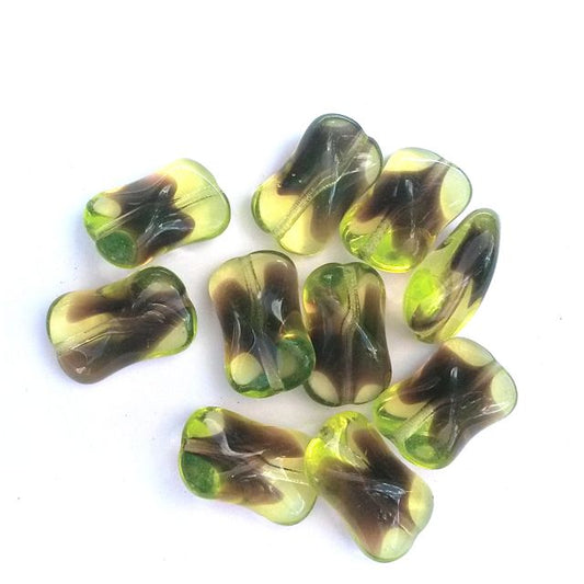 Twist Mixed 15x10mm Green and Brown Mix Czech Glass Bead