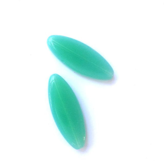 Aqua Opalino Petal Pointed Oval Spindle 30x11mm Czech Glass Bead