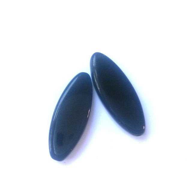Black Opaque Petal Pointed Oval Spindle 30x11mm Czech Glass Bead