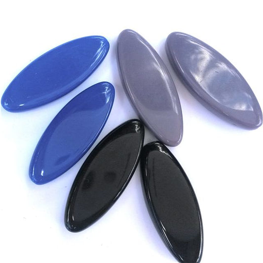 Black Cobalt Amethyst Petal Pointed Oval 30x11mm Opaque Czech Glass Bead