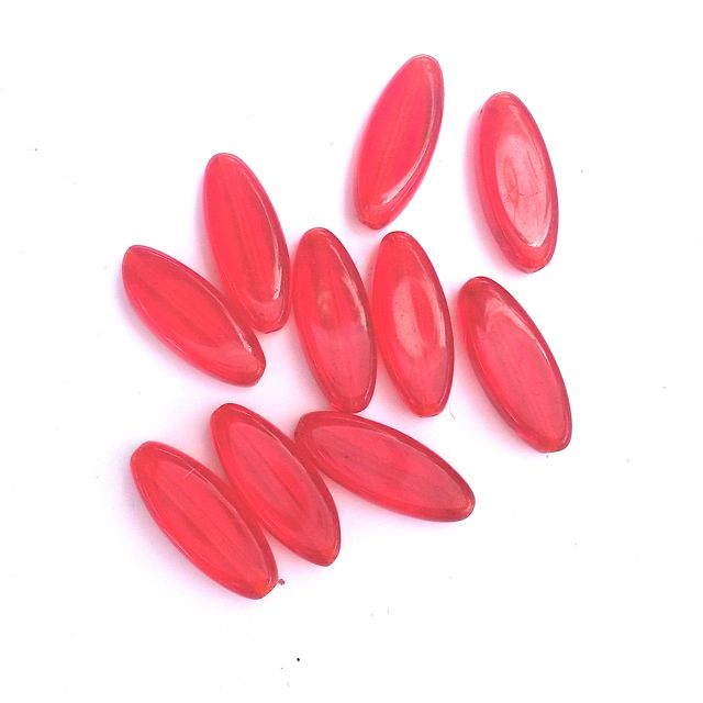 Red Transparent Pointed Oval Petal Spindle16x6mm Czech Glass Bead