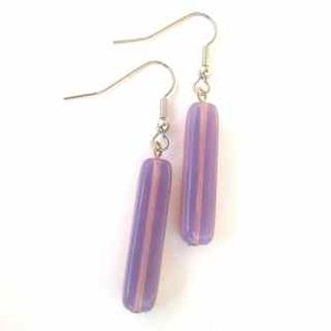 Czech Glass Tube Drop Earrings Muted Purple Opalino
