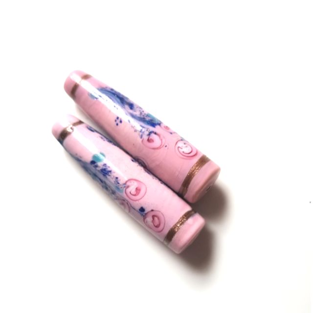 Handmade Glass Floral Pink Drop Bead 40x7mm