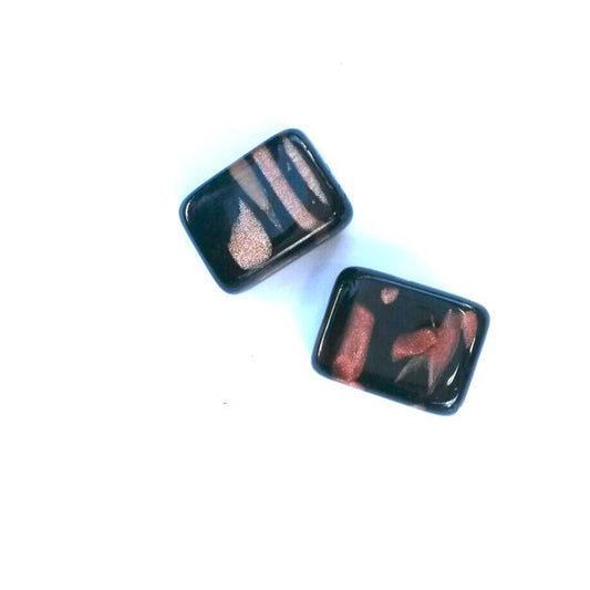 Rectangle 20x15mm Black and Aventurine Mix Czech Glass Bead