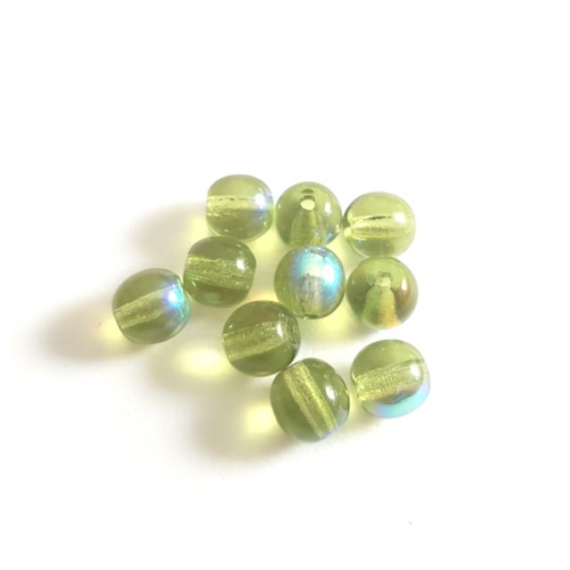 6mm Olive Round AB Czech Glass Bead
