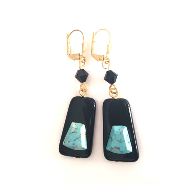 Boheme Beaded Earrings Trapezoid Turquoise Swarovski Stone