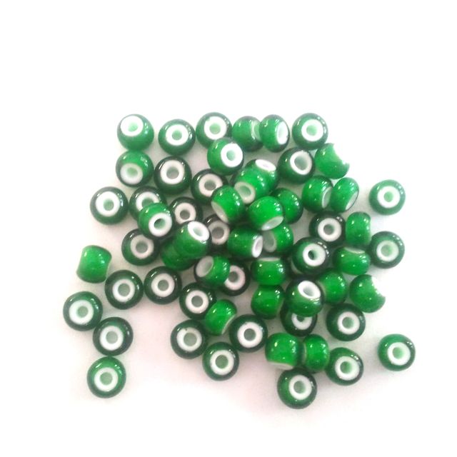 Seed Beads White Heart Green 6mm