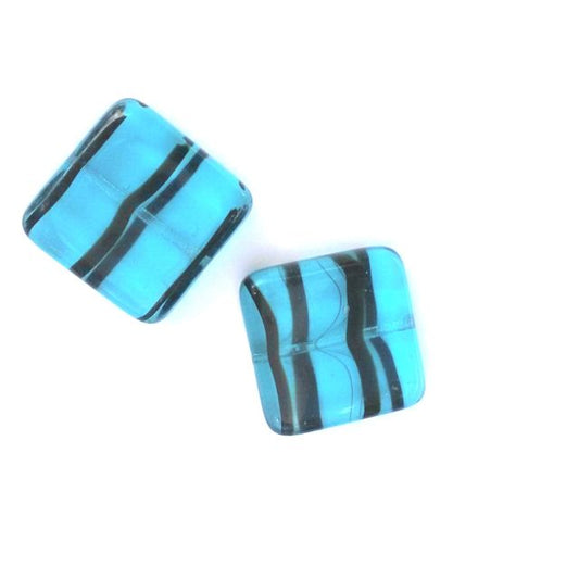 Square 20mm Teal Animal Print Czech Glass Bead