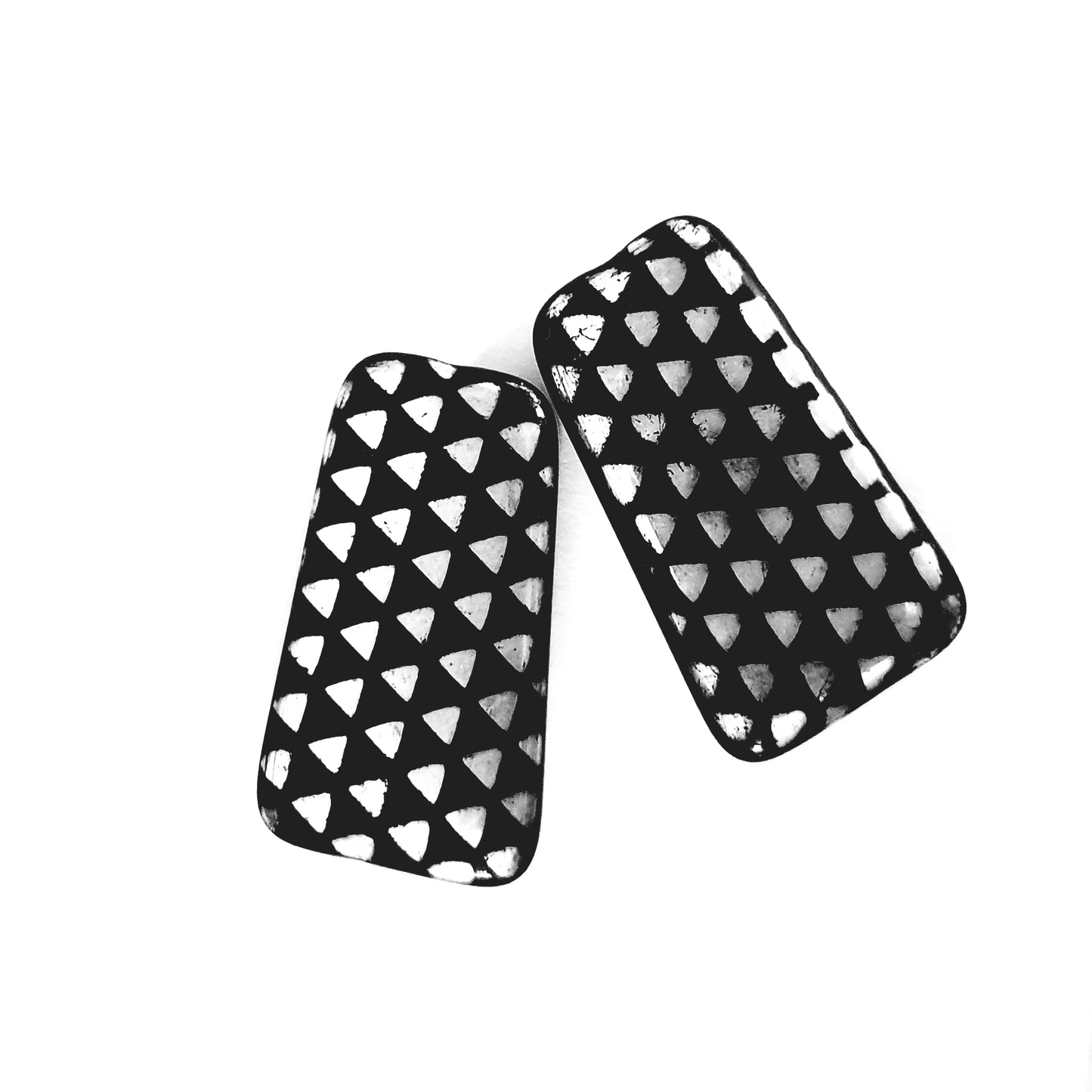 Black Trapezoid Opaque with Decal Triangle 35x20mm Czech Glass Bead