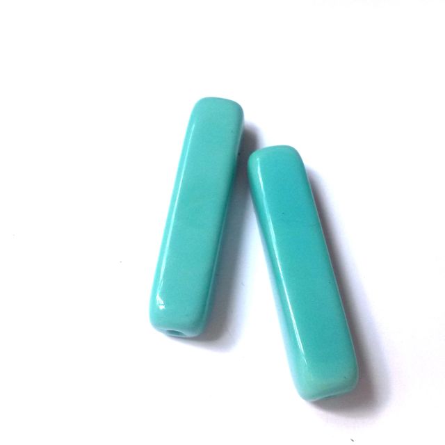 Tube 30x7mm Blue Turquoise Opaque Czech Glass Bead