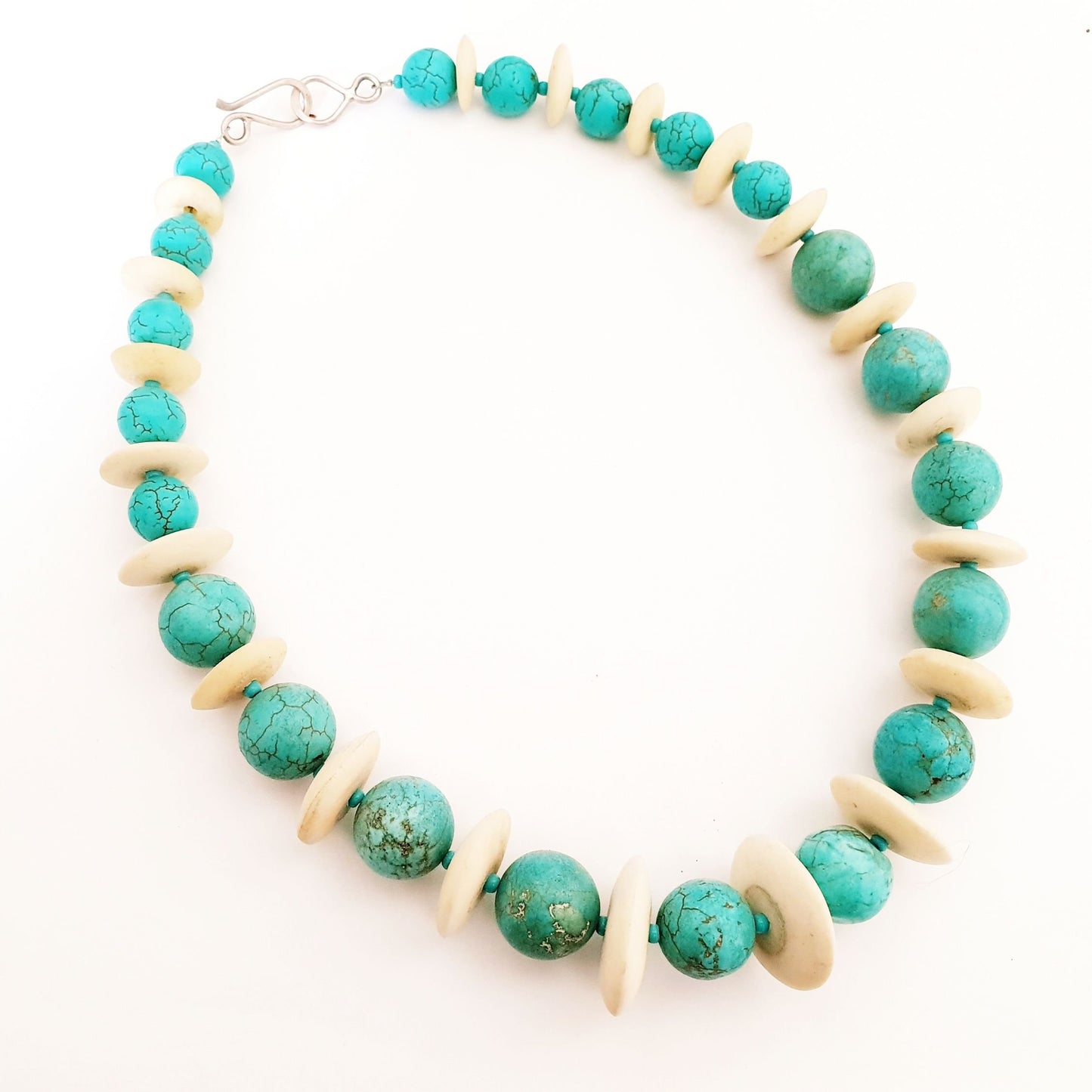 Chunky Turquoise and Bone Graduated Necklace One of A Kind