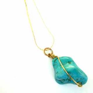 Stone Turquoise Pendant Wire Wrapped Nugget Brass 40-50mm