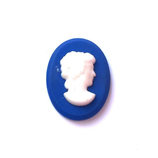 Cameo Glass Oval 34x26mm Portrait of a Woman Cobalt Blue and White