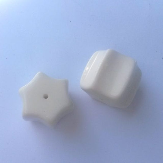 Lucite Bead White Hex 6 Sided 22x18mm