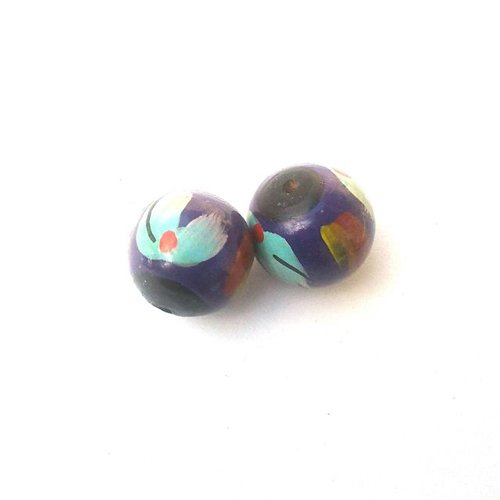 Wooden Painted Bead Floral Design 28mm